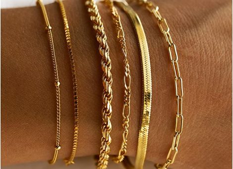 Gold Bracelets for Women Waterproof, 14K Real Gold Jewelry Sets for Women Trendy Thin Dainty Stackable Cuban Link Paperclip Chain Bracelet Pack Fashion Accessories Gifts for Womens