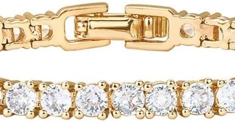 14K Gold Plated 3mm Cubic Zirconia Classic Tennis Bracelet | Gold Bracelets for Women | Size 6.5-7.5 Inch